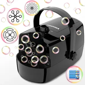 Bubble Machine, 3 in 1 Bubble Maker, Bubble Blower with Replaceable Bubble Wands, 8000  Colorful Bubbles Per Minute, Operated by Plug-in or Batteries, Bubble Toys for Indoor Outdoor Birthday Party