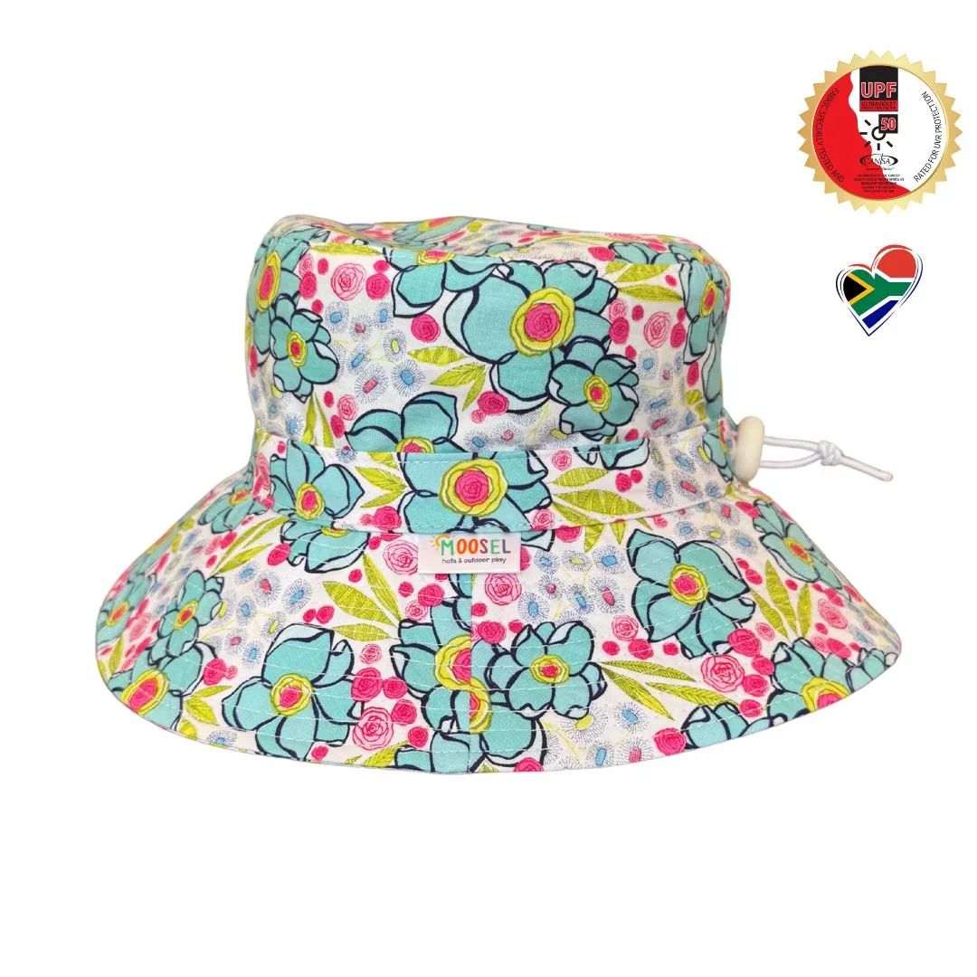 Bucket Hat 7cm Brim BLUE & PINK FLORAL
