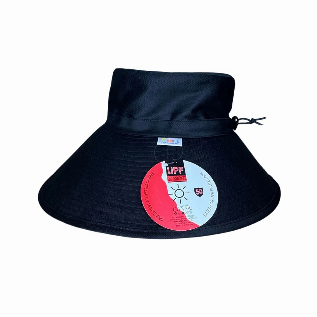 Bucket Hat 14cm Brim BLACK/BEIGE with chin strap