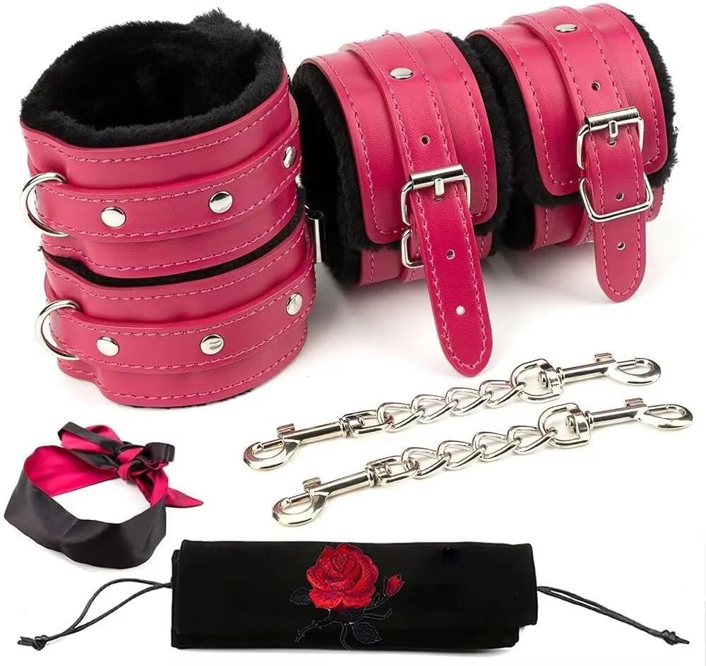 Buckle Wrist Fluffy Handcuffs Blindfold Satin Set Adjustable Plush Fluffy Adult Handcuffs Fluffy Adult Eye Mask Blindfold Adult Adjustable