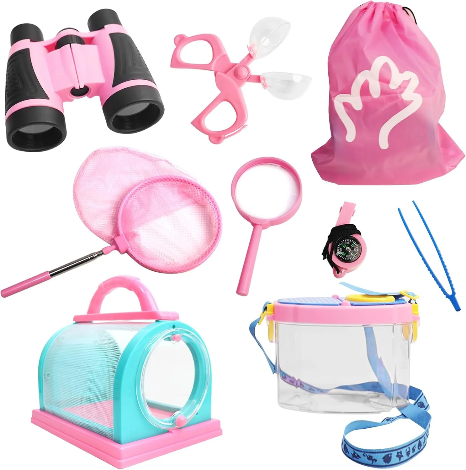 Bug Catcher for Kids Explorer Kit Kids Bug Catching Kit, Bug Catcher Kit for Kid with Binoculars, Magnifying Glass, Butterfly Kit for Girls Aged 3 (Pink)