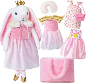 Bunny Stuffed Animal Toys with 3 Set Cloth Accessories and Pink Plush Carrier Bag for Girls, Christmas Birthday Ballerina Dance Recital Gifts Doll Toys for Girls 3 4 5 6 7 8 Year Old