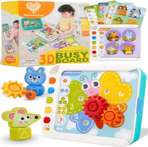 Busy STEM Box for Kids Age 3-6 yrs - Interactive Electronic Activity Board with Talking Flash Cards, Gears, Animals and Building Blocks - Educational Toys for 3  Year Old