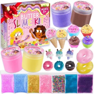Butter Slime Kit for Girls - Fluffy & Scented Butter Slime with Ice Cream, Donut, Cupcake Accessories, Colorful & Vibrant Slime Making Set, Idea for Christmas & Holiday, Girls Ages 5-12 