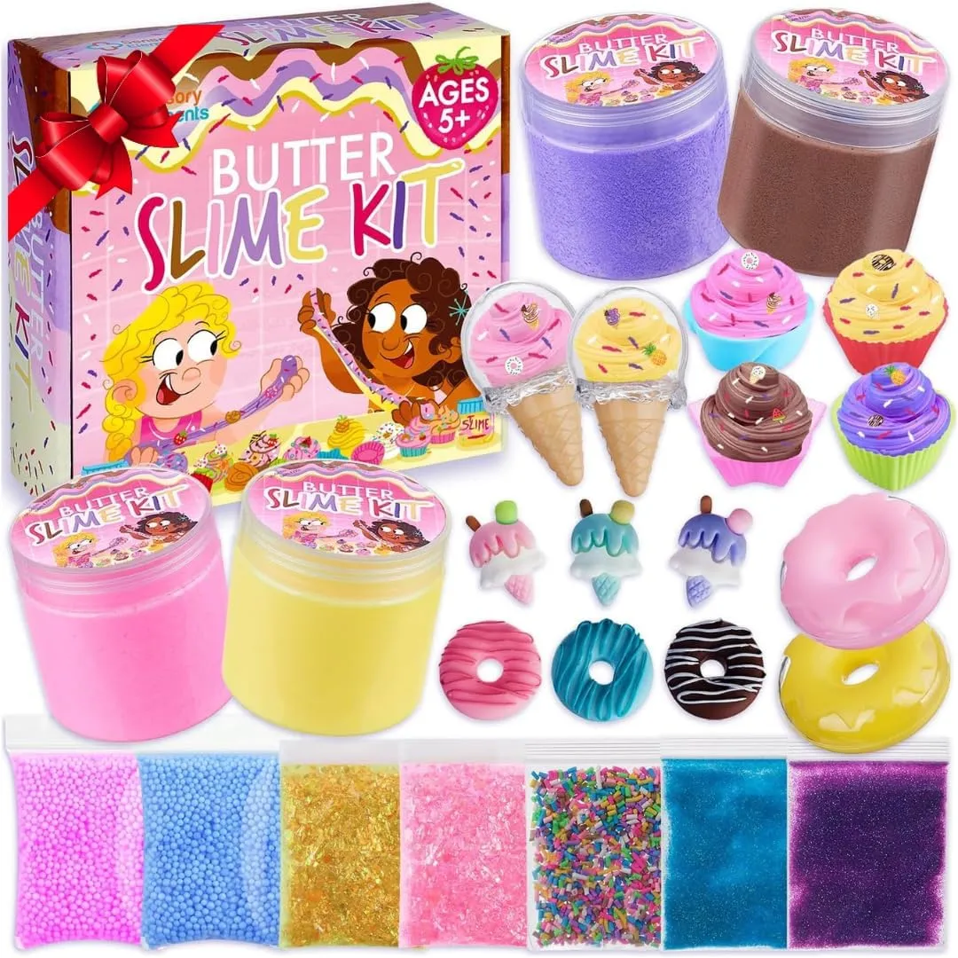 Butter Slime Kit for Girls - Fluffy & Scented Butter Slime with Ice Cream, Donut, Cupcake Accessories, Colorful & Vibrant Slime Making Set, Idea for Christmas & Holiday, Girls Ages 5-12 