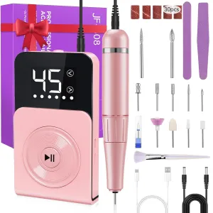 Cadrim Electric Nail Drill Professional 45000 RPM,Rechargeable Electric Nail File Kit, Portable Efile Nail Drill for Acrylic Gel Nails Polishing Removing, Pink Nail Drills for Manicure Salon Home