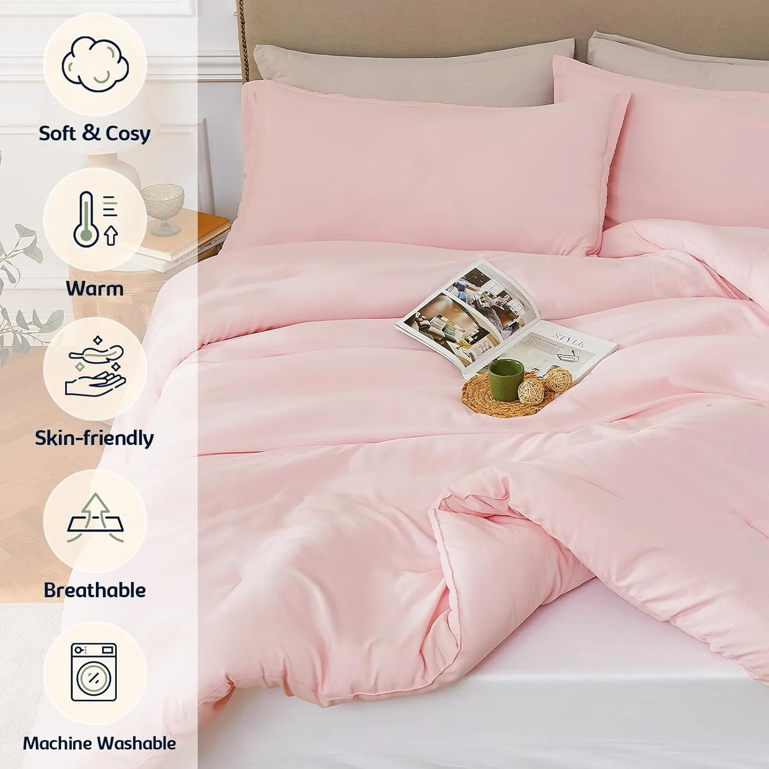 California King Comforter Set Blushpink,3PCS Soft Lightweight Breathable Bedding Comforter Sets for All Season, Cal King(104''×96'' Comforter & 2 Pillowcases)
