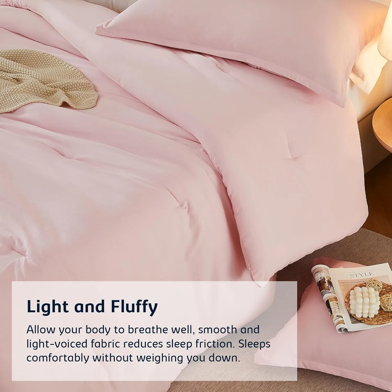 California King Comforter Set Blushpink,3PCS Soft Lightweight Breathable Bedding Comforter Sets for All Season, Cal King(104''×96'' Comforter & 2 Pillowcases)