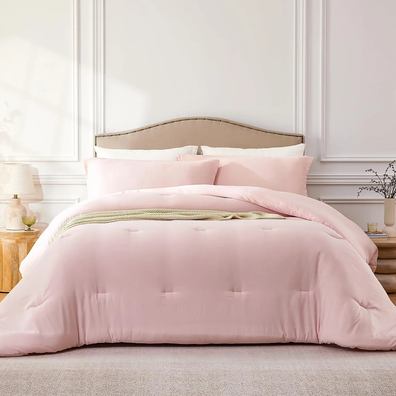 California King Comforter Set Blushpink,3PCS Soft Lightweight Breathable Bedding Comforter Sets for All Season, Cal King(104''×96'' Comforter & 2 Pillowcases)