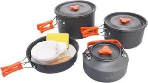 Camping Cookware Portable Camping Cookware Mess Kit Folding Cookset for Hiking Backpacking Pot Pan Outdoor Cook Equipment Outdoor Camping Cookware (Color : Orange, Size : 3-4 People) (Orange 3)