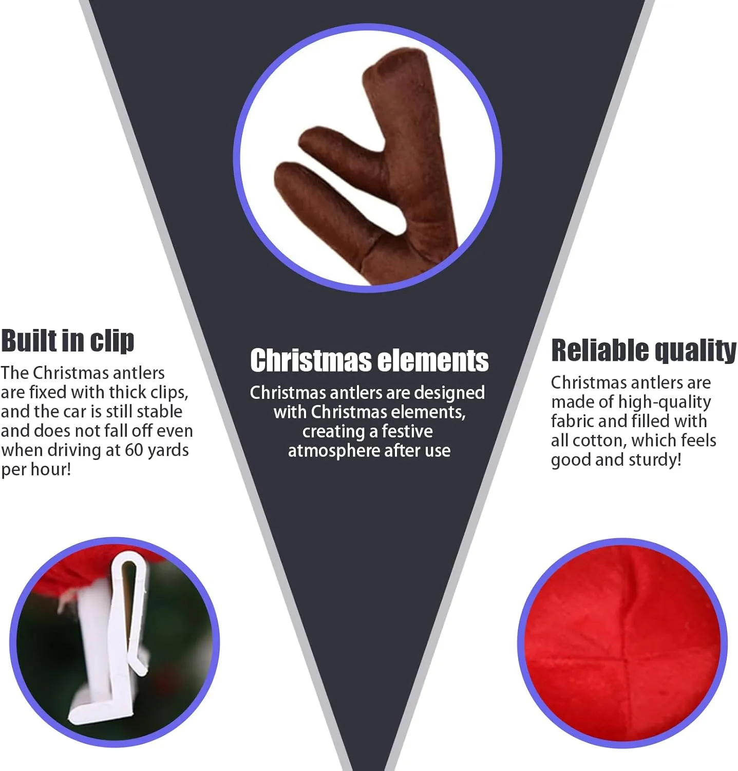Car Reindeer Antler Kit and Nose Tail - Advanced Santa Decoration Set for Car Window, Roof, and Front Grille - Christmas Holiday Decorations Suitable for Most Cars (Brown)