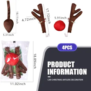 Car Reindeer Antler Kit and Nose Tail - Advanced Santa Decoration Set for Car Window, Roof, and Front Grille - Christmas Holiday Decorations Suitable for Most Cars (Brown)