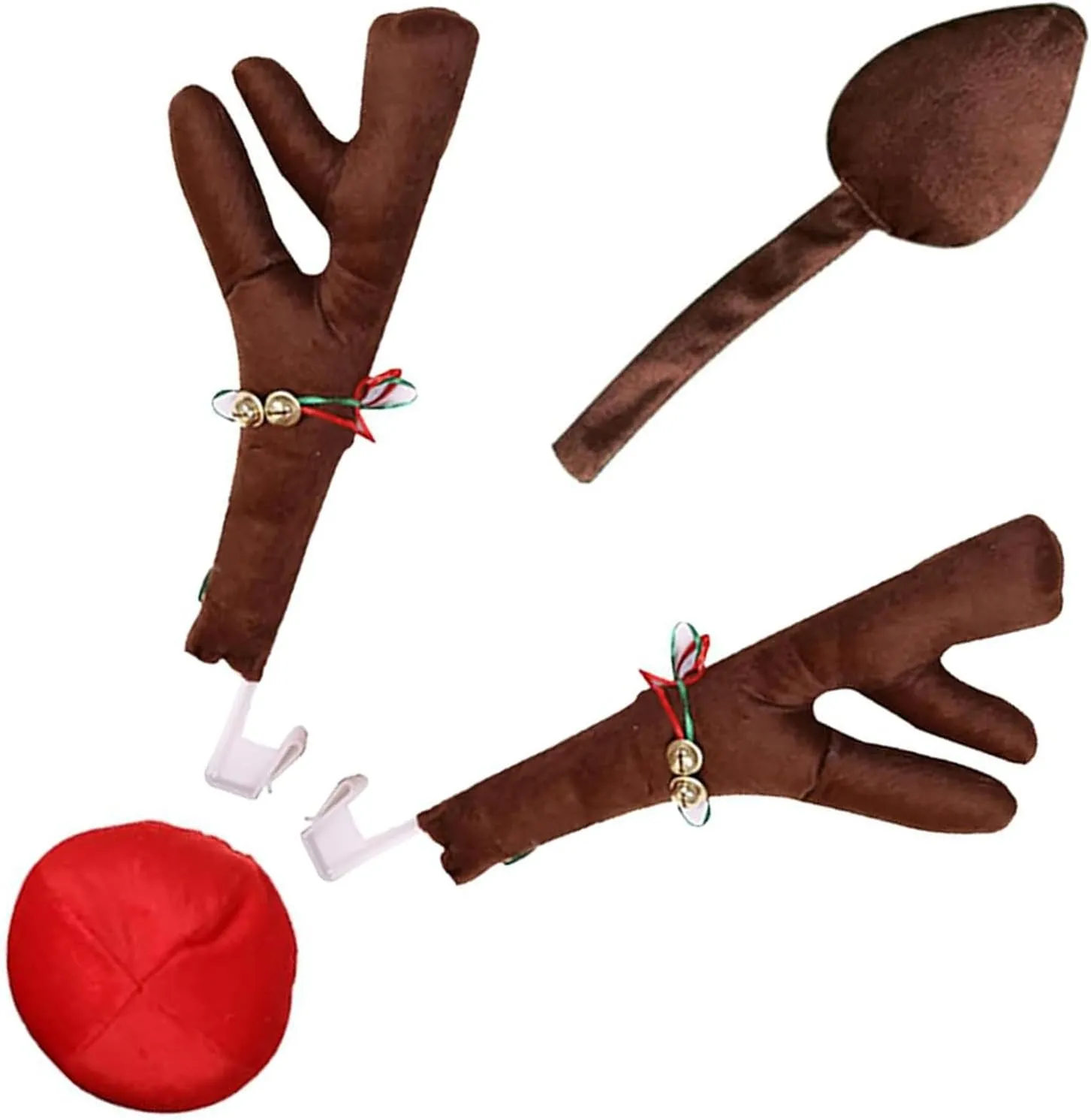 Car Reindeer Antler Kit and Nose Tail - Advanced Santa Decoration Set for Car Window, Roof, and Front Grille - Christmas Holiday Decorations Suitable for Most Cars (Brown)