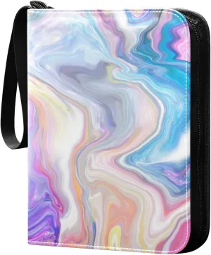 Card Binder 4 Pocket, Trading Card Binder Holder Fits 400 Cards with 50 Sleeves, Card Collection Binder Album Book Holder for Baseball Football Games Cards, Colorful Art Fluid