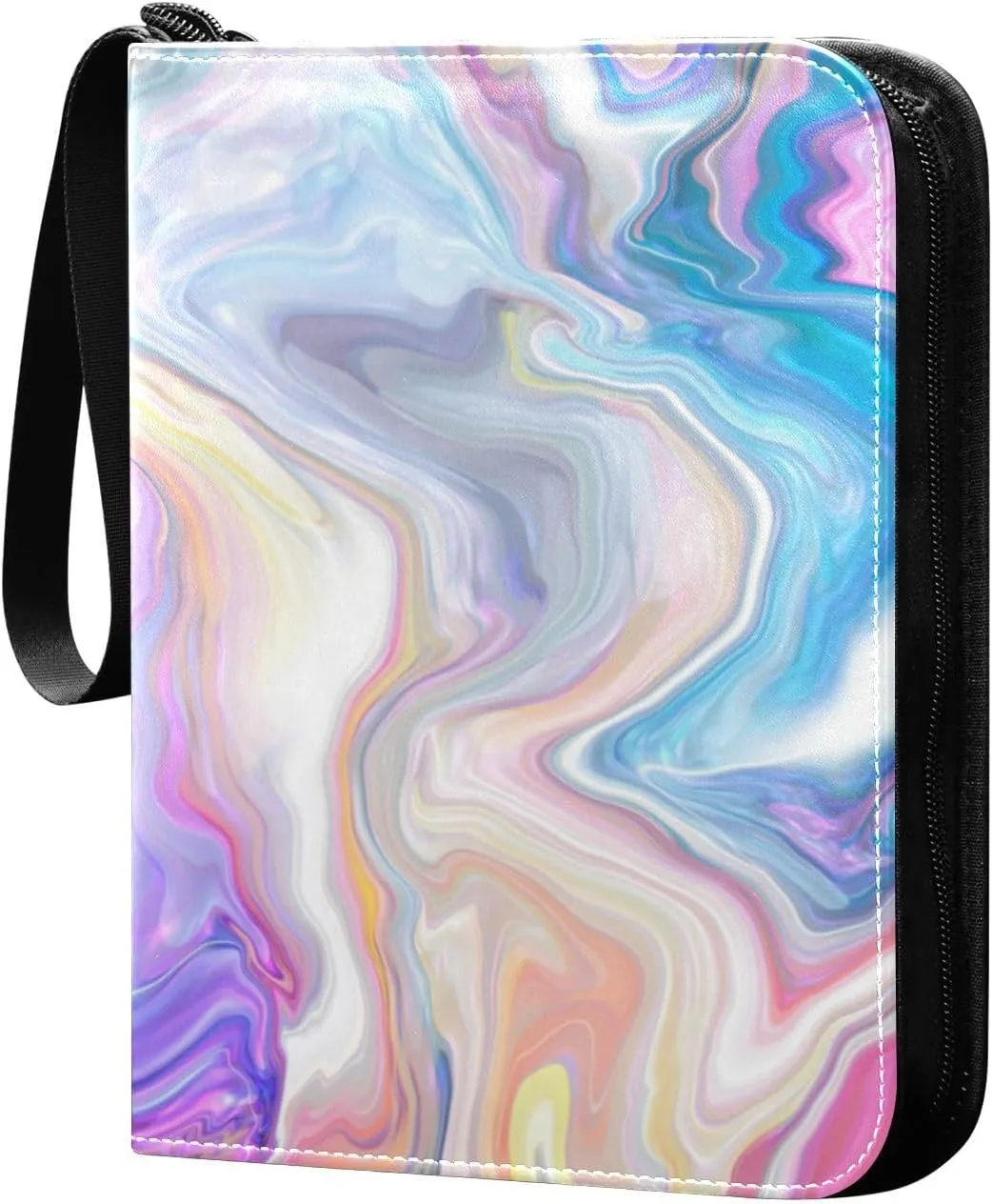 Card Binder 4 Pocket, Trading Card Binder Holder Fits 400 Cards with 50 Sleeves, Card Collection Binder Album Book Holder for Baseball Football Games Cards, Colorful Art Fluid