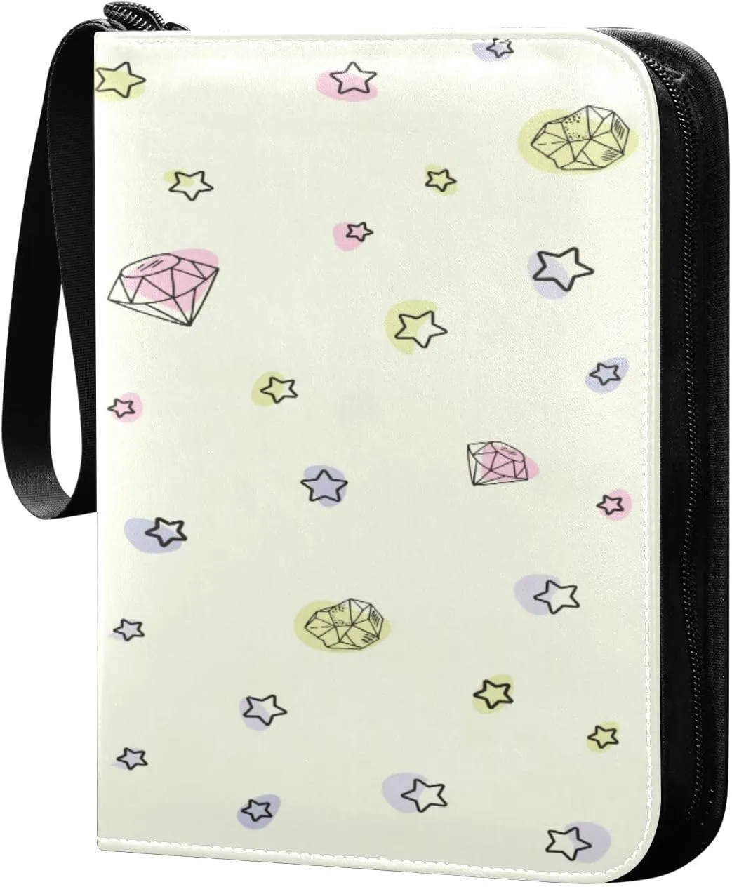 Card Binder 4 Pocket, Trading Card Binder Holder Fits 400 Cards with 50 Sleeves, Card Collection Binder Album Book Holder for Baseball Football Games Cards, Colorful Crystals Gems