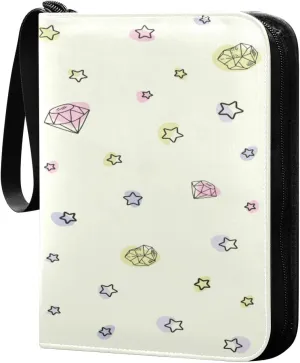 Card Binder 4 Pocket, Trading Card Binder Holder Fits 400 Cards with 50 Sleeves, Card Collection Binder Album Book Holder for Baseball Football Games Cards, Colorful Crystals Gems