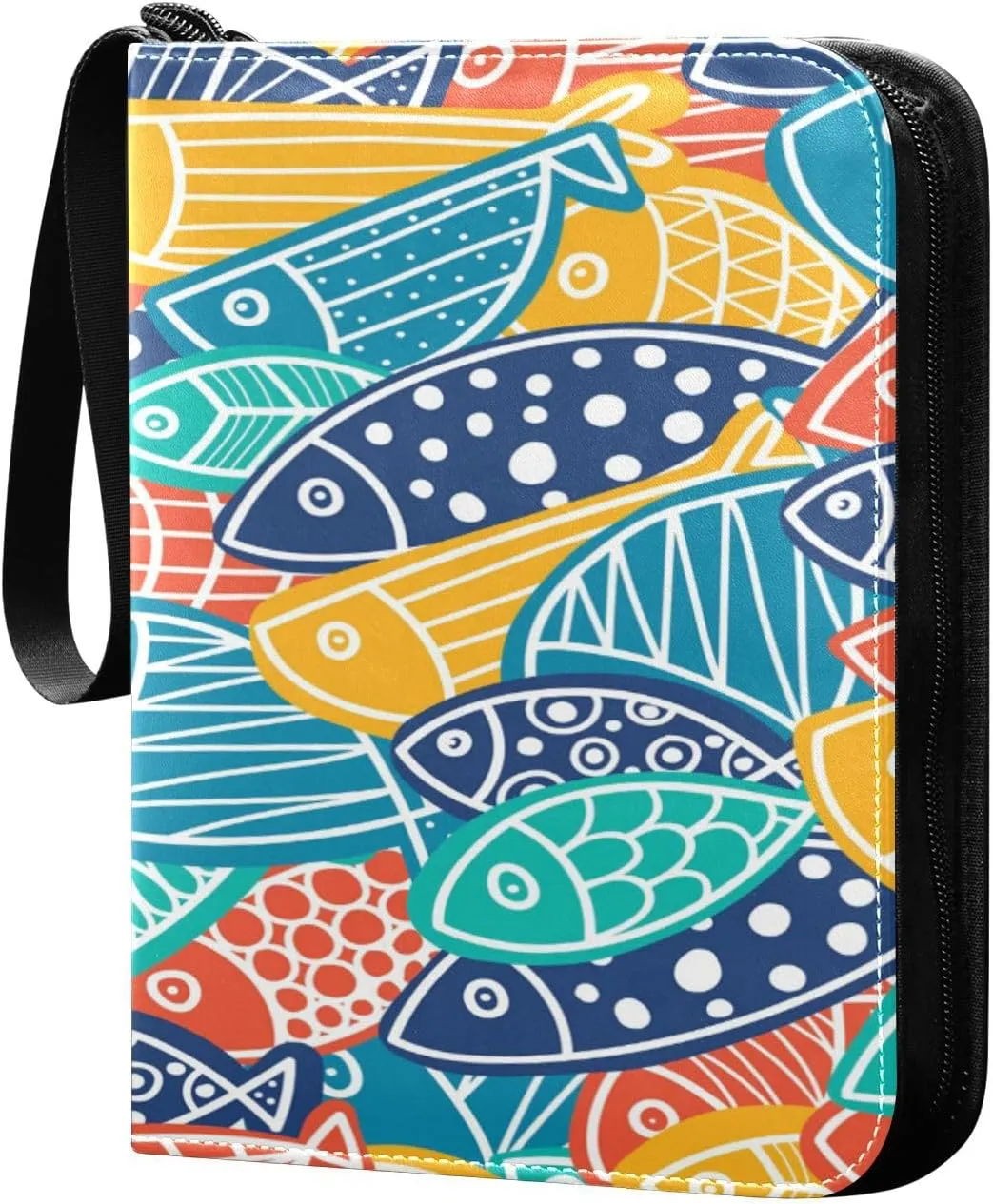 Card Binder 4 Pocket, Trading Card Binder Holder Fits 400 Cards with 50 Sleeves, Card Collection Binder Album Book Holder for Baseball Football Games Cards, Colorful Fish