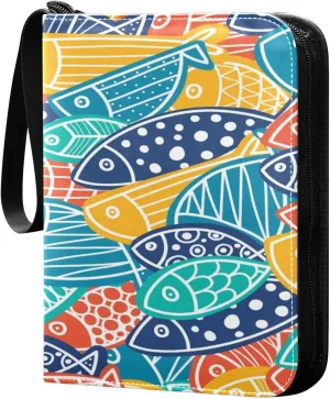 Card Binder 4 Pocket, Trading Card Binder Holder Fits 400 Cards with 50 Sleeves, Card Collection Binder Album Book Holder for Baseball Football Games Cards, Colorful Fish