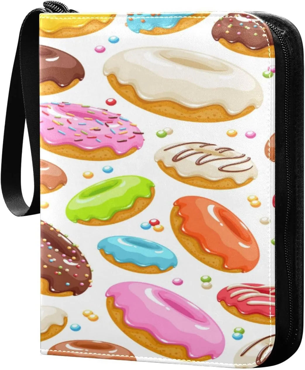 Card Binder 4 Pocket, Trading Card Binder Holder Fits 400 Cards with 50 Sleeves, Card Collection Binder Album Book Holder for Baseball Football Games Cards, Colorful Glazed Donuts