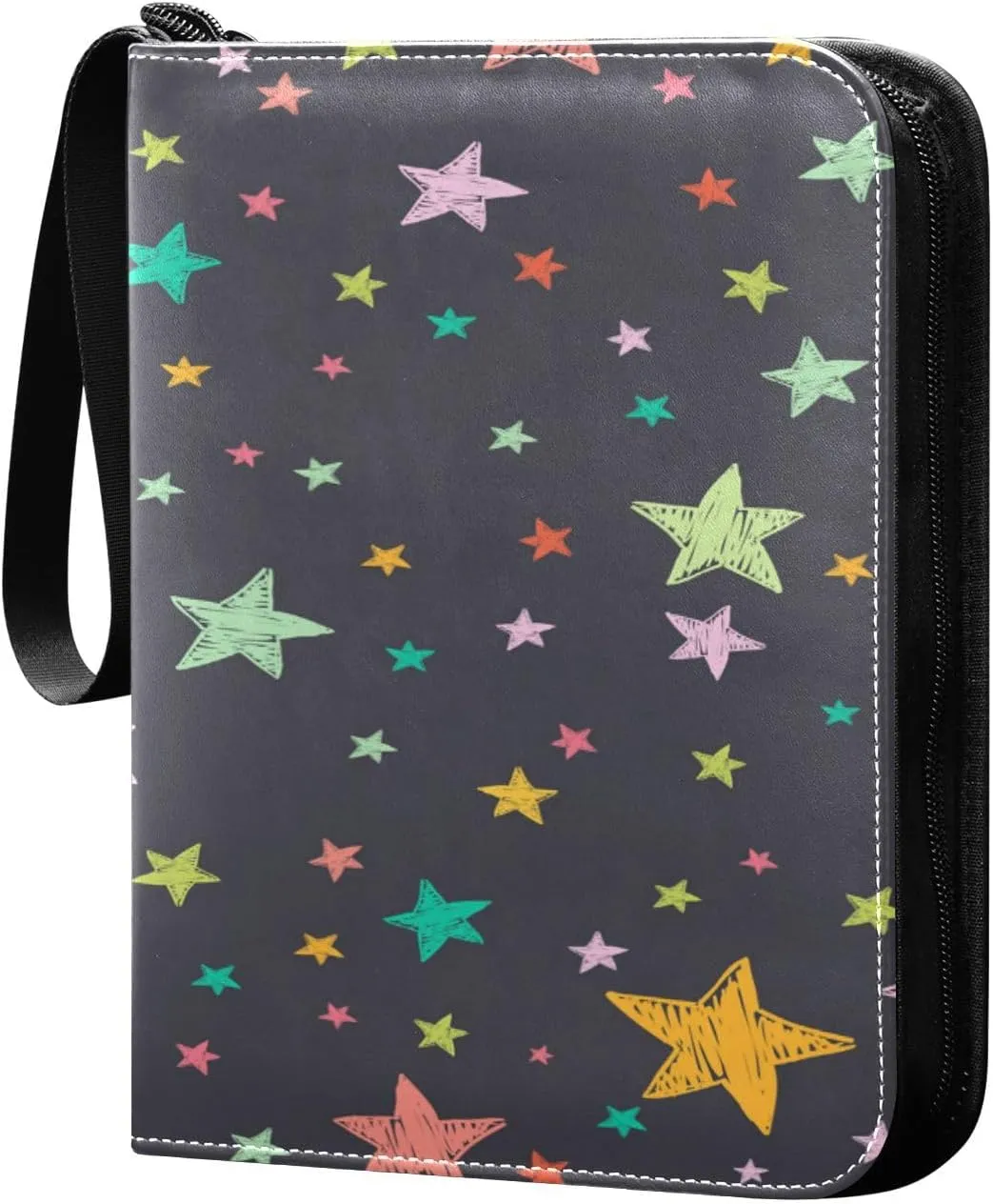 Card Binder 4 Pocket, Trading Card Binder Holder Fits 400 Cards with 50 Sleeves, Card Collection Binder Album Book Holder for Baseball Football Games Cards, Colorful Graffiti Stars