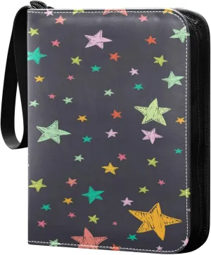 Card Binder 4 Pocket, Trading Card Binder Holder Fits 400 Cards with 50 Sleeves, Card Collection Binder Album Book Holder for Baseball Football Games Cards, Colorful Graffiti Stars