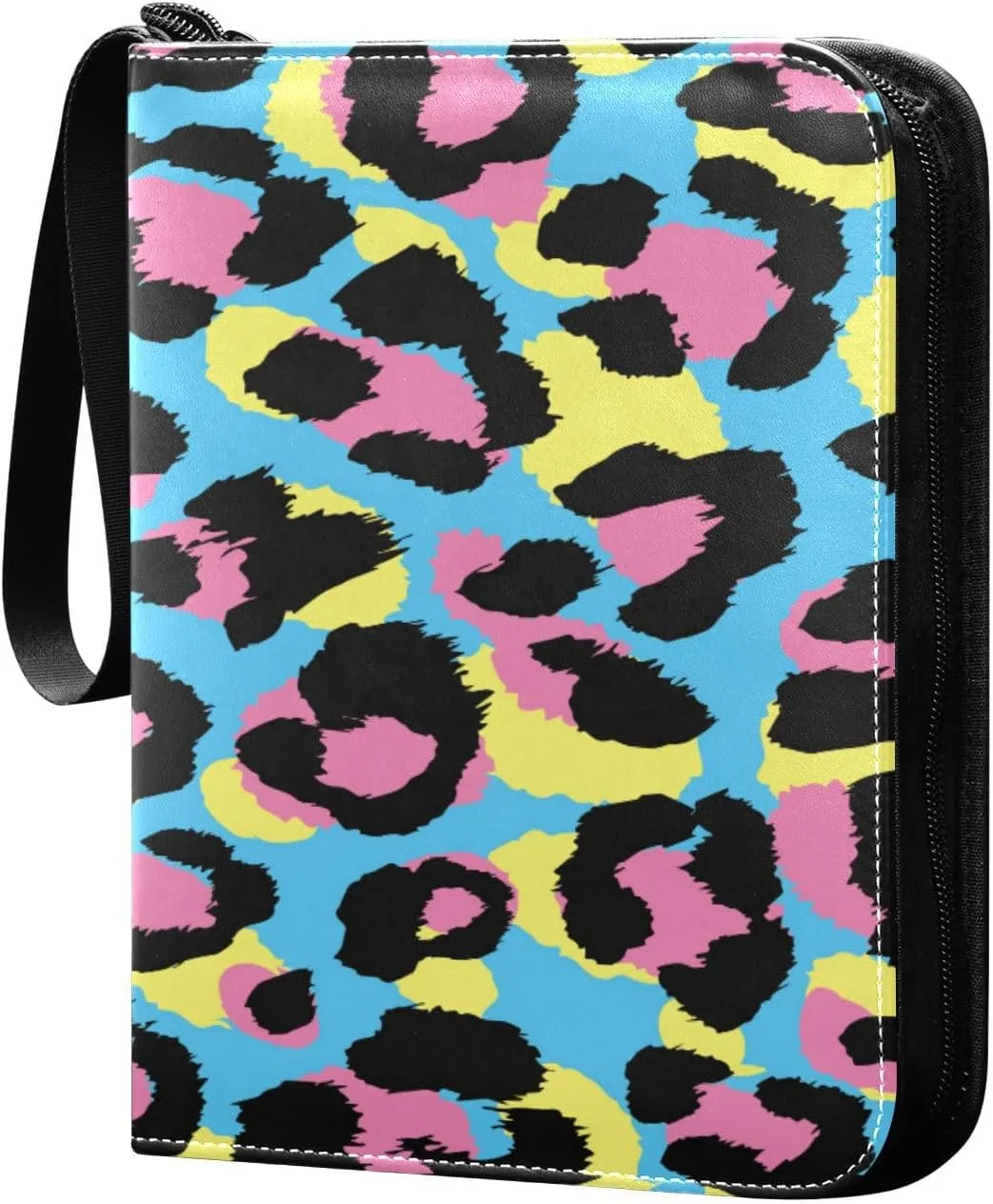 Card Binder 4 Pocket, Trading Card Binder Holder Fits 400 Cards with 50 Sleeves, Card Collection Binder Album Book Holder for Baseball Football Games Cards, Colorful Leopard