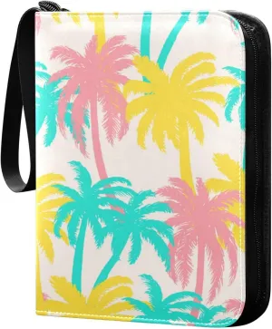 Card Binder 4 Pocket, Trading Card Binder Holder Fits 400 Cards with 50 Sleeves, Card Collection Binder Album Book Holder for Baseball Football Games Cards, Colorful Palm Trees
