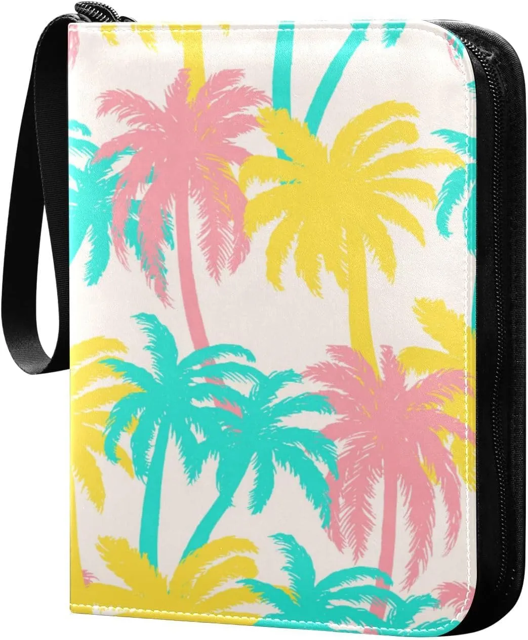 Card Binder 4 Pocket, Trading Card Binder Holder Fits 400 Cards with 50 Sleeves, Card Collection Binder Album Book Holder for Baseball Football Games Cards, Colorful Palm Trees