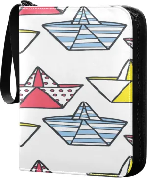 Card Binder 4 Pocket, Trading Card Binder Holder Fits 400 Cards with 50 Sleeves, Card Collection Binder Album Book Holder for Baseball Football Games Cards, Colorful Paper Boat