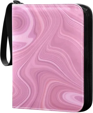 Card Binder 4 Pocket, Trading Card Binder Holder Fits 400 Cards with 50 Sleeves, Card Collection Binder Album Book Holder for Baseball Football Games Cards, Colorful Pink Pattern