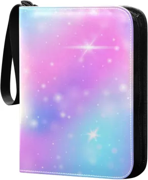 Card Binder 4 Pocket, Trading Card Binder Holder Fits 400 Cards with 50 Sleeves, Card Collection Binder Album Book Holder for Baseball Football Games Cards, Colorful Rainbow