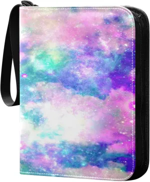 Card Binder 4 Pocket, Trading Card Binder Holder Fits 400 Cards with 50 Sleeves, Card Collection Binder Album Book Holder for Baseball Football Games Cards, Colorful Space Cloud
