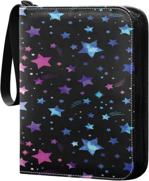 Card Binder 4 Pocket, Trading Card Binder Holder Fits 400 Cards with 50 Sleeves, Card Collection Binder Album Book Holder for Baseball Football Games Cards, Colorful Star
