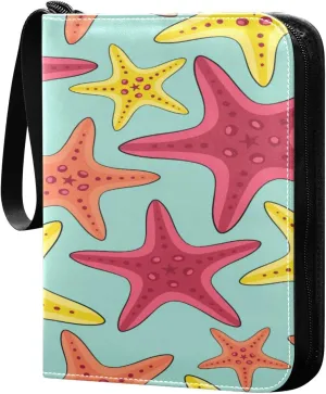 Card Binder 4 Pocket, Trading Card Binder Holder Fits 400 Cards with 50 Sleeves, Card Collection Binder Album Book Holder for Baseball Football Games Cards, Colorful Starfish
