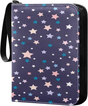 Card Binder 4-Pocket, Trading Card Binder Holder Fits 400 Cards with 50 Sleeves, Card Collection Binder Album Book Holder for Baseball Football Games Cards, Colorful Stars