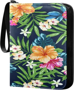 Card Binder 4 Pocket, Trading Card Binder Holder Fits 400 Cards with 50 Sleeves, Card Collection Binder Album Book Holder for Baseball Football Games Cards, Colorful Tropical Flowers