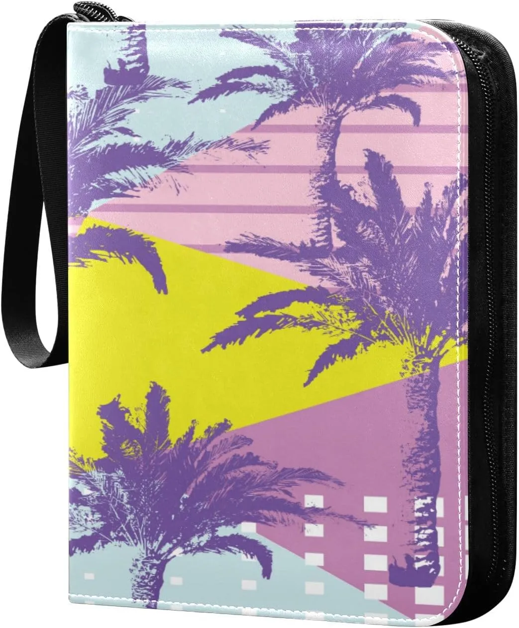 Card Binder 4 Pocket, Trading Card Binder Holder Fits 400 Cards with 50 Sleeves, Card Collection Binder Album Book Holder for Baseball Football Games Cards, Colorful Tropical Palm Trees