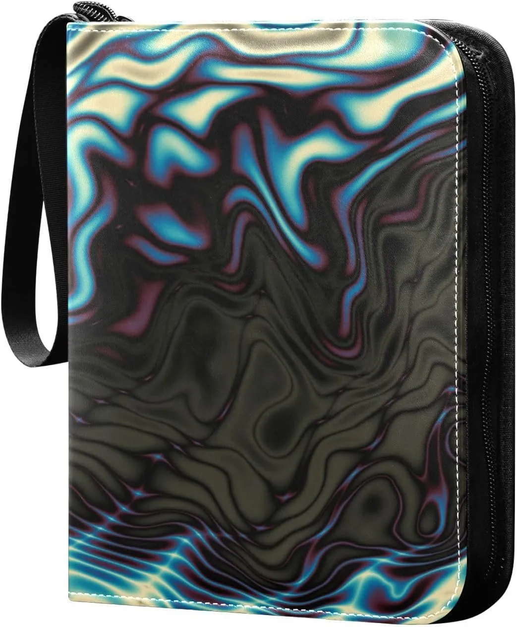 Card Binder 4 Pocket, Trading Card Binder Holder Fits 400 Cards with 50 Sleeves, Card Collection Binder Album Book Holder for Baseball Football Games Cards, Colorful Wavy Pattern