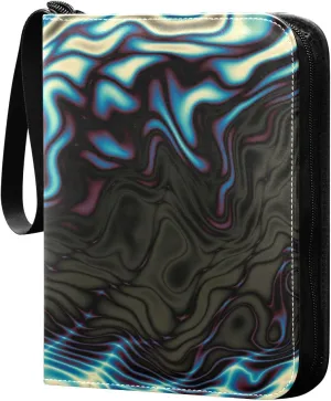 Card Binder 4 Pocket, Trading Card Binder Holder Fits 400 Cards with 50 Sleeves, Card Collection Binder Album Book Holder for Baseball Football Games Cards, Colorful Wavy Pattern