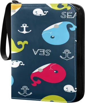 Card Binder 4 Pocket, Trading Card Binder Holder Fits 400 Cards with 50 Sleeves, Card Collection Binder Album Book Holder for Baseball Football Games Cards, Colorful Whale
