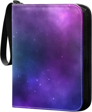 Card Binder 4 Pocket, Trading Card Binder Holder Fits 400 Cards with 50 Sleeves, Card Collection Binder Album Book Holder for Baseball Football Games Cards, Dream Colorful Nebula