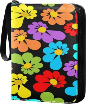 Card Binder 4 Pocket, Trading Card Binder Holder Fits 400 Cards with 50 Sleeves, Colorful Flower Card Collection Binder Album Book Holder for Baseball Football Games Cards