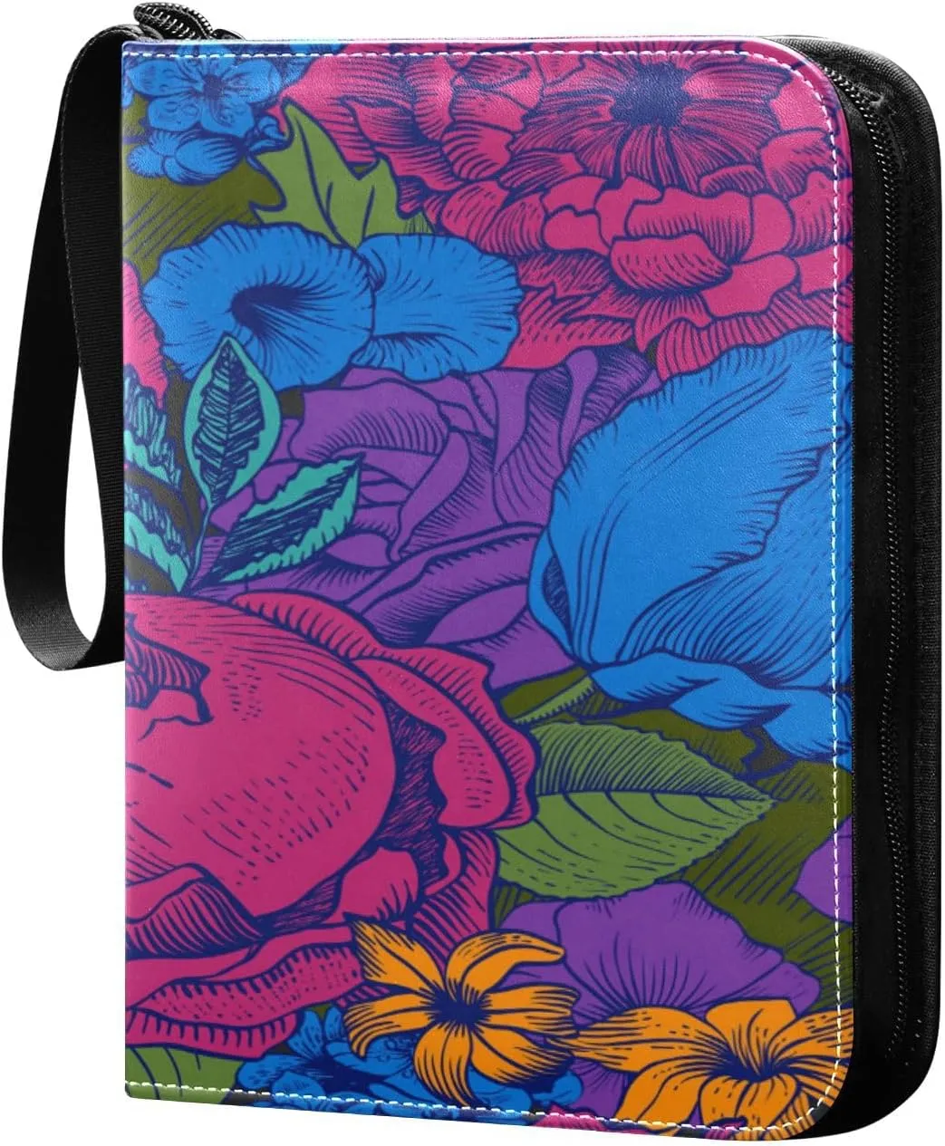 Card Binder 4 Pocket, Trading Card Binder Holder Fits 400 Cards with 50 Sleeves, Colorful Flowers Card Collection Binder Album Book Holder for Baseball Football Games Cards