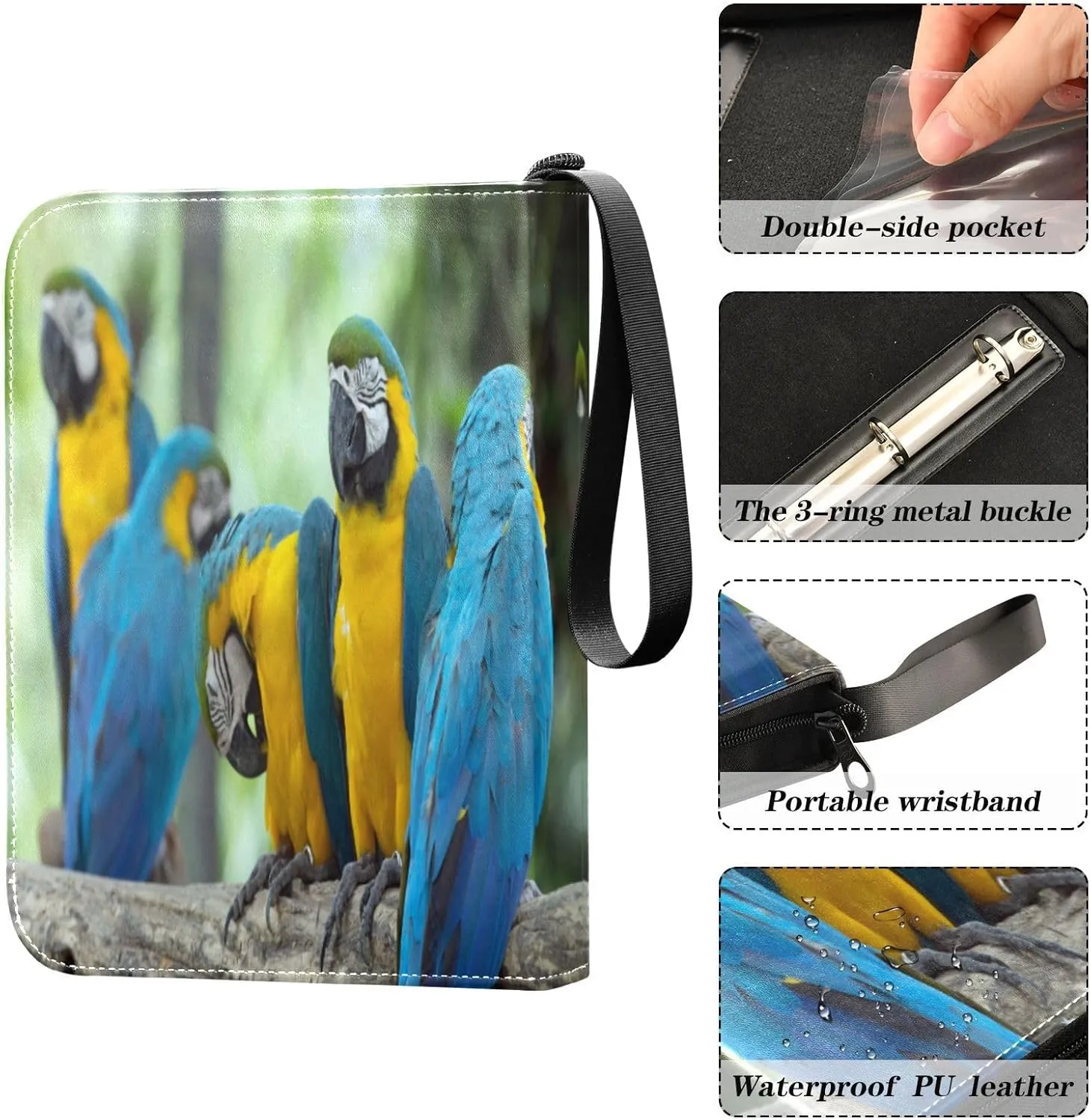Card Binder 400 Pockets Trading Card Binder Holder with 50 Removable Sleeves,Card Binder Album with Zipper Portable Card Folder for Baseball Football Games Sports Cards,Colorful Macaws Parrots