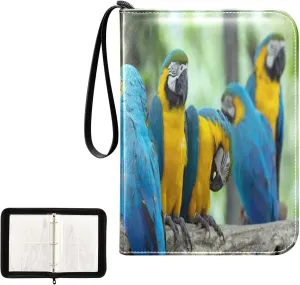 Card Binder 400 Pockets Trading Card Binder Holder with 50 Removable Sleeves,Card Binder Album with Zipper Portable Card Folder for Baseball Football Games Sports Cards,Colorful Macaws Parrots