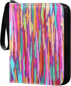 Card Binder Colorful Abstract Painted Stripes Trading Card Album with 50 Removable Sleeves Fits 400 Cards