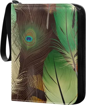 Card Binder Colorful Birds Peacock Feathers Trading Card Album with 50 Removable Sleeves Fits 400 Cards
