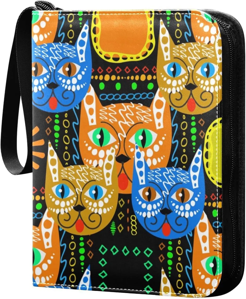 Card Binder Colorful Tribal Ethnic Cats Trading Card Album with 50 Removable Sleeves Fits 400 Cards