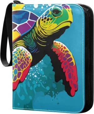 Card Binder Colorful Turtle Trading Card Album with 50 Removable Sleeves Fits 400 Cards